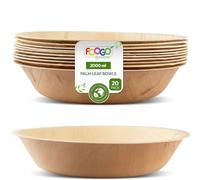 FOOGO Green 20 Cuencos Desechables de Hoja de Palma, 30 cm, 2000 ml, para Postres y Ensaladas, Redondos, Biodegradables, Compostables, Como los Cuencos de Madera, Bambú y Papel, Fiesta