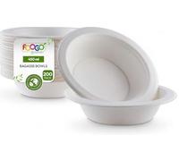 FOOGO Green 200 Cuencos Desechables de Caña de Azúcar, 450 ml, 18 cm, Sopa, Postres y Ensalada, Profundo, Cuencos de Papel Resistentes para Comida Caliente, Biodegradables, Bambú, Fiesta
