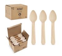 FOOGO Green 250 Cucharas de Postre de Madera Desechables, Certificadas FSC®, 11cm Cubiertos Desechables Pequeños, Helados, Gelatina, Cuchara de Madera Resistente, Cubiertos de Bambú para Aperitivos