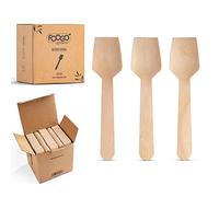 FOOGO Green 250 Cucharas de Postre de Madera Desechables, Certificadas FSC®, 9,5 cm Cubiertos Desechables Pequeños, Helados, Gelatina, Cuchara de Madera Resistente, Cubiertos de Bambú para Aperitivos