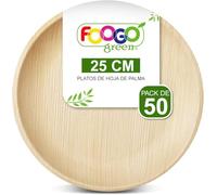 FOOGO Green 50 Platos Desechables de Hoja de Palma, 25 cm, Redondos Grandes, Biodegradables, Compostables, Como Platos de Madera, Bambú, Papel, para Comida Caliente, Bodas, Picnics, Fiestas