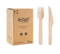 FOOGO Green Set de 150 Tenedores y Cuchillos de Madera Desechables, Certificado FSC®, 16 cm, Compostables, para Picnic y Eventos, Cubiertos de Bambú