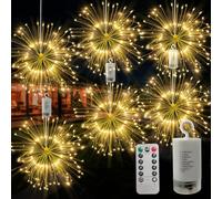 FOOING Paquete de 6 luces LED de fuegos artificiales con 8 modos regulables, paquete de 6 luces colgantes de hadas para Navidad, boda, decoración interior al aire libre con control remoto