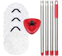 FOOKCIAN Cabezal de repuesto para trapeador giratorio, base, mango compatible con trapeador giratorio de microfibra O Cedar EasyWring, 4 cabezales de repuesto de fregona, mango de fregona de 30-58