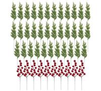 Foollusiie 45 Piezas de Decoraciones de Ramas de Pino Artificiales, Bayas de Acebo, Tallos de Bayas Rojas para Coronas de Árboles de Navidad, Regalo de Vegetación