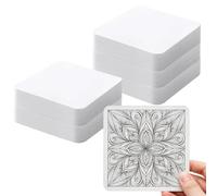 Foonary 100 azulejos de papel blanco de 300 g de cartón de madera, tarjetas cuadradas de papel de acuarela para personalizar, tarjetas de memoria en blanco para dibujos, mandalas miniaturas y