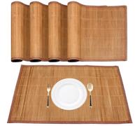 Foonary 4 manteles individuales de bambú para mesa de comedor, manteles individuales de bambú de 45 x 30 cm, resistentes al calor, lavables, enrollables, para cocina, mesa de comedor, alfombrilla de