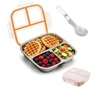 Foonary Bento Lunch Box, Caja de almuerzo de acero inoxidable compartimentada 3 cajas 600 ml, Lunch Box Premium Todo-en-Uno, tapa antifugas con tenedor-cuchara, caja de almuerzo para aperitivos