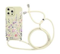 Foonary Funda con Cuerda para Apple iPhone 15 Pro MAX 6,7", Correa Colgante con Aesthetic Motivo Collar Colgar de Cuello Cadena Cordón Carcasa, Silicona Case Cover para iPhone 15 Pro MAX, Flores 02
