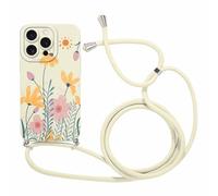 Foonary Funda con Cuerda para Apple iPhone 16 Pro 6,3", Correa Colgante con Aesthetic Flores Motivo Collar Colgar de Cuello Cadena Cordón Carcasa, Silicona Case Cover para iPhone 16 Pro,01