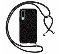 Foonary Funda con Cuerda para Huawei P30 6,1", Carcasa Ultrafina Silicona Aesthetic Dibujos Case con Ajustable Collar Correa de Cuello Cordón Antigolpes Cover para HuaweiP30, Leopardo