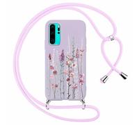 Foonary Funda con Cuerda para Huawei P30 Pro 6,47", Carcasa Ultrafina Silicona Aesthetic Dibujos Case con Ajustable Collar Correa de Cuello Cordón Antigolpes Cover para P30 Pro, Lavanda