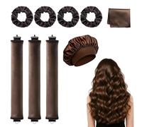 Foonary Heatless Curler Set Braun Heatless Overnight Curls Blowout Hair Overnight Hot Rollers Blow Out - Diadema para rizos, 3 rizadores de pelo, 4 gomas, 1 gorro, 70 x 70 cm, suave para dormir
