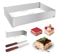 Foonary Marco para hornear rectangular ajustable, molde para tartas, rectangular, acero inoxidable, marco para hornear rectangular ajustable con divisor y espátula, anillo para tartas rectangular para