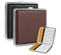 Foonii 2 pitilleros de piel y metal, de poliuretano, para 20 cigarrillos, con cierre a presión, acero inoxidable, 10 x 9,5 x 1,9 cm, para pantalones y bolsas de camisa (negro y marrón)