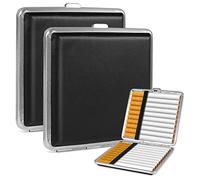 Foonii 2 unidades de pitillera de piel de metal,caja de cigarrillos de acero inoxidable,10x9.5x1.9 cm para pantalones y bolsas de camisa (negro)