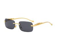 FOOOZ Moda Vintage sin montura Gafas de sol cuadradas Mujeres Hombres Diseñador de marca de lujo Viajes populares Conducción Metal Leopard Head Gafas de sol, Negro, talla única