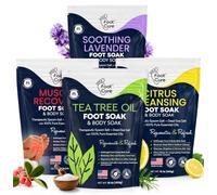 Foot Soak with Epsom Salts - Variety Pack of 4- Tea Tree Oil, Muscle Relief, Calming Lavender & Citrus Soak- for Foot Pain, Soreness, Athletes Foot, Olores, Toe Nail Fungus, Fungal, Calluses Made in