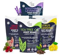 Foot Soak with Epsom Salts - Variety Pack of 4- Tea Tree Oil, Muscle Relief, Calming Lavender & Citrus Soak- for Foot Pain, Soreness, Athletes Foot, Olores, Toe Nail Fungus, Fungal, Calluses Made in