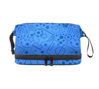 Football Elements - Neceser de doble capa para mujeres y niñas, neceser de viaje, bolsa organizadora de maquillaje con compartimento para brochas, multicolor, 27x15x14 cm/10.6x5.9x5.5 in, Neceser