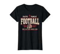 Football Faith Family Football American Flag Sports Player Camiseta gráfica económica, Mujer, Negro, XS