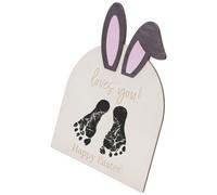 Footprint Art - Tarjeta de nacimiento de madera para recién nacidos, diseño de Pascua para guardería, decoración de baby shower, recuerdo de huella de bebé