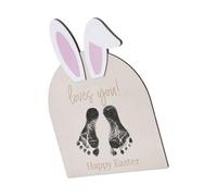 Footprint Art - Tarjeta de nacimiento de madera para recién nacidos, diseño de Pascua para guardería, decoración de baby shower, tarjeta de nacimiento