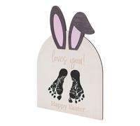 Footprint Art - Tarjeta de nacimiento de madera para recién nacidos, diseño de Pascua para guardería, decoración de baby shower, decoración de habitación de bebé