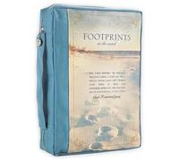 Footprints in The Sand - Funda de lona de polietileno azul para mujer, funda extragrande con cremallera para Biblia o libro con asa