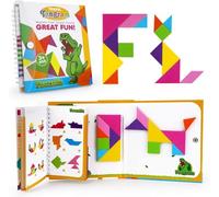 FOOZZILLA Juego de rompecabezas magnético Tangram - 2 juegos de bloques de patrones magnéticos para juegos de viaje por carretera y desafíos educativos - Diversión mental para niños y adultos con 368