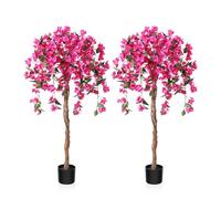 Fopamtri Plantas Artificiales Decorativas 120cm Flor Árbol Artificial Rosa Plastico con Flores para Hogar Salon Dormitorio Oficina Balcón Decorativa (2 Pack)