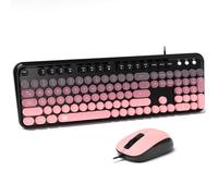 FOPETT 8870P - Combo de teclado y mouse con cable, teclados de computadora de tamaño completo con 104 teclas redondas, mouse y teclado retro para PC, Windows, computadora de escritorio, portátil