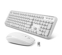 FOPETT Combo de teclado y mouse inalámbricos, 104 teclas de tamaño completo de 2.4 GHz, teclado colorido, receptor USB Plug and Play, para Windows, Mac, PC, portátil, escritorio (blanco)