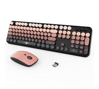 FOPETT Combo de teclado y mouse inalámbricos, 104 teclas de tamaño completo de 2.4 GHz, teclado colorido, receptor USB Plug and Play, para Windows, Mac, PC, portátil, escritorio (rosa degradado)