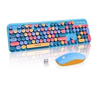 FOPETT Combo de teclado y mouse inalámbricos, 104 teclas de tamaño completo de 2.4 GHz, teclado colorido, receptor USB Plug and Play, para Windows, Mac, PC, portátil, escritorio (azul colorido)