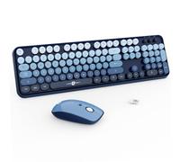 FOPETT Combo de teclado y mouse inalámbricos, 2.4 G, lindo ratón colorido y teclado con 104 teclas redondas, teclado retro para máquina de escribir para portátil/Windows/PC, degradado azul