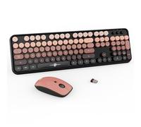 FOPETT Combo de teclado y mouse inalámbricos, 2.4 G, lindo ratón colorido y teclado con 104 teclas redondas, teclado retro para máquina de escribir para portátil/Windows/PC, degradado rosa
