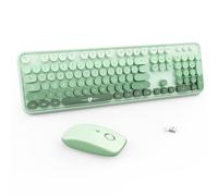 FOPETT Combo de teclado y mouse inalámbricos, 2.4 G, lindo ratón colorido y teclado con 104 teclas redondas, teclado retro para máquina de escribir para portátil/Windows/PC, degradado verde