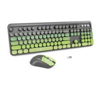 FOPETT Combo de teclado y mouse inalámbricos, 2.4 G, lindo ratón colorido y teclado con 104 teclas redondas, teclado retro para máquina de escribir para portátil/Windows/PC, degradado verde