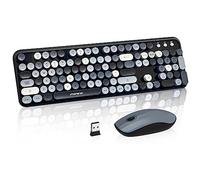 FOPETT Combo de teclado y mouse inalámbricos para Windows, inalámbrico de 2.4 GHz, teclado de tamaño completo de 105 teclas con mouse óptico, teclas redondas coloridas, para Mac, PC, laptop,