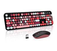 FOPETT Combo de teclado y mouse inalámbricos para Windows, inalámbrico de 2.4 GHz, teclado de tamaño completo de 105 teclas con mouse óptico, teclas redondas coloridas, para Mac, PC, laptop,