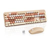 FOPETT Combo de teclado y mouse inalámbricos para Windows, inalámbrico de 2.4 GHz, teclado de tamaño completo de 105 teclas con mouse óptico, teclas redondas coloridas, para Mac, PC, laptop,