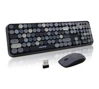 FOPETT Combo de Teclado y Mouse inalámbricos, Teclado Retro Colorido de 2.4 G con Teclas Redondas, Teclado de máquina de Escribir de 104 Teclas para portátil/Windows/PC, Color Gris Colorido