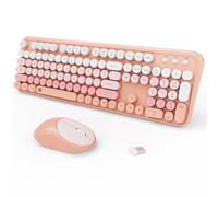 FOPETT Juego de teclado y mouse inalámbricos de 2.4 GHz con botón de interruptor, teclado de tamaño completo, compatible con Windows, laptop, PC, portátil, Smart TV y más, color rosa