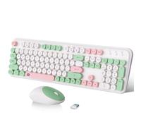 FOPETT Juego de teclado y mouse inalámbricos de 2.4 GHz con botón de interruptor, teclado de tamaño completo, compatible con Windows, laptop, PC, portátil, Smart TV y más, blanco y verde