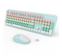 FOPETT Juego de teclado y mouse inalámbricos de 2.4 GHz con botón de interruptor, teclado de tamaño completo, compatible con Windows, laptop, PC, portátil, Smart TV y más, color verde