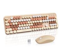 FOPETT Juego de teclado y mouse inalámbricos de 2.4 GHz con botón de interruptor, teclado de tamaño completo, compatible con Windows, laptop, PC, portátil, Smart TV y más, té de leche colorido