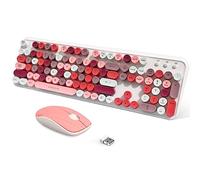 FOPETT Juego de teclado y mouse inalámbricos de 2.4 GHz con botón de interruptor, teclado de tamaño completo, compatible con Windows, laptop, PC, portátil, Smart TV y más, color blanco colorido