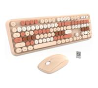 FOPETT Juegos de teclado y mouse inalámbricos, conectividad fiable de 2.4 GHz para PC, laptop, Smart TV y más (color té con leche)