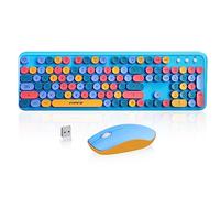 FOPETT V2030 Combo de teclado y mouse inalámbricos para Windows, inalámbrico de 2.4 GHz, teclado de tamaño completo con mouse óptico, teclado de computadora, para PC, laptop, amarillo colorido (azul